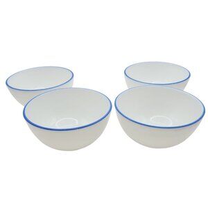 Vintage Milk Glass 4 Inch Bowls Set Of 4 White With Blue Rim Breakfast Fruit